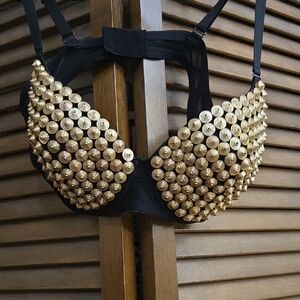 Source Unknown Black Bra with Gold Embellishments